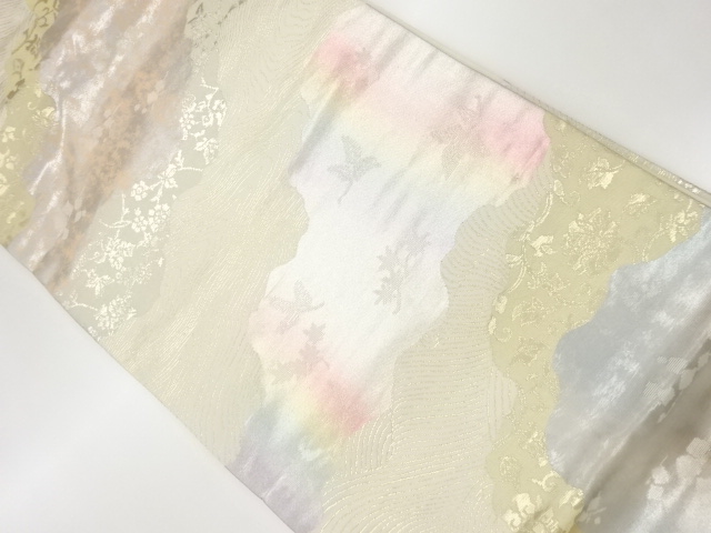 JAPANESE KIMONO / VINTAGE NAGOYA OBI / WOVEN FLORAL PLANTS